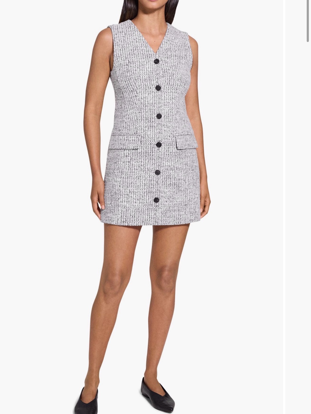 Theory Black & White Tweed Sleeveless Button Mini Dress